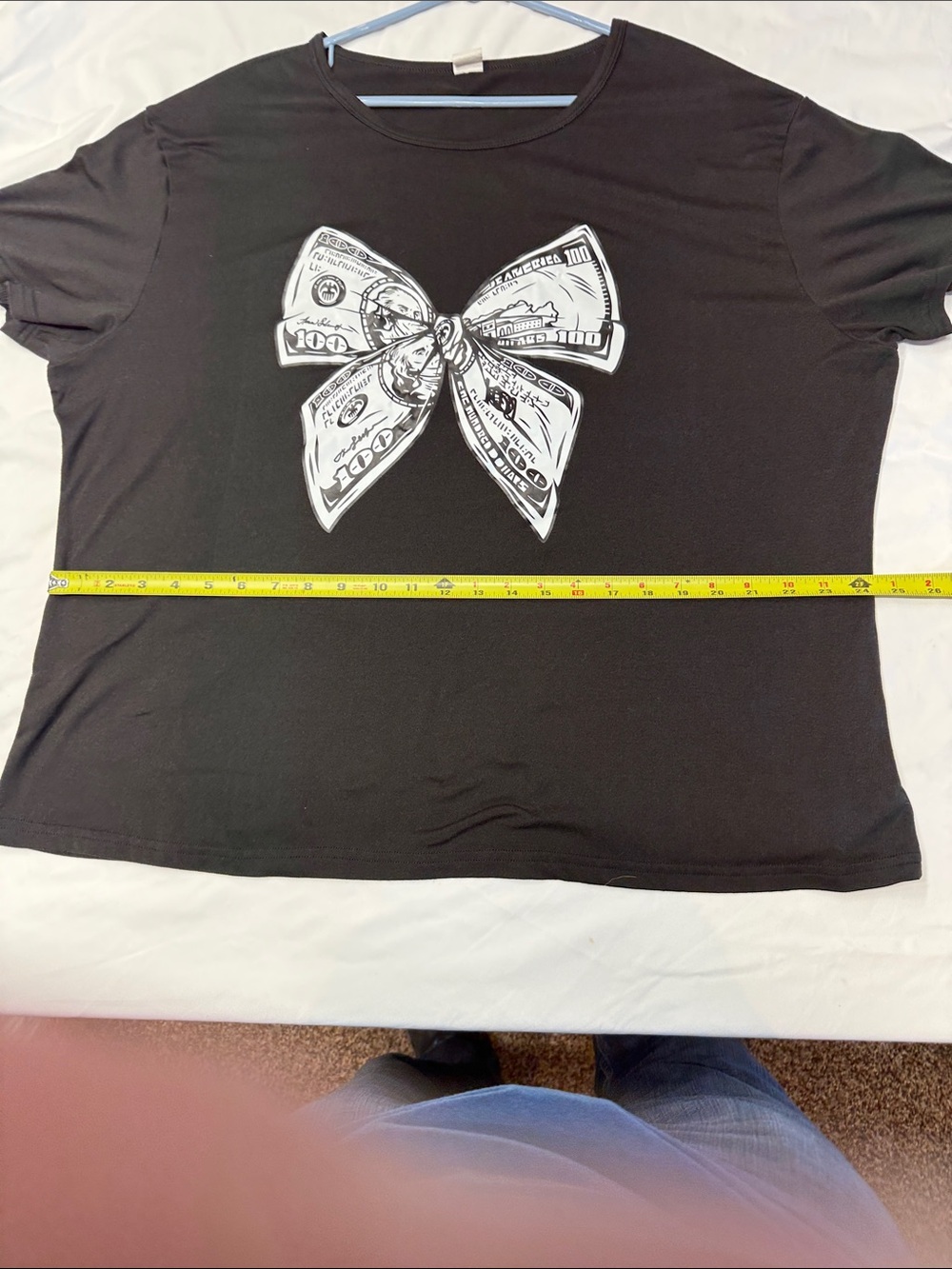 Black Short-Sleeve Tee with White Money-Bow Graphic - Picture 10 of 14